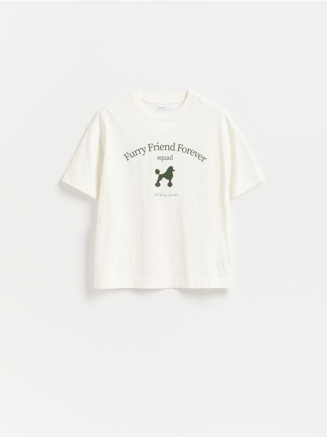 Reserved - T-shirt z nadrukiem - złamana biel