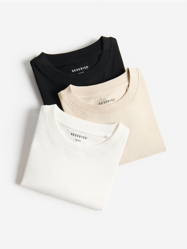 Reserved - Bawełniany t-shirt 3 pack - beżowy
