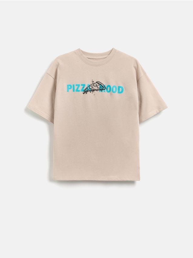 Reserved - Bawełniany t-shirt z nadrukiem - jasnoszary