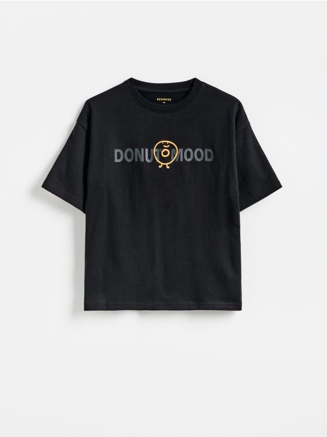 Reserved - Bawełniany t-shirt z nadrukiem - czarny