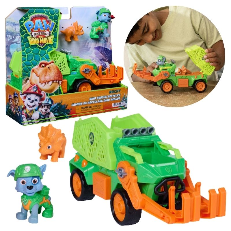Psi Patrol i Dinozaury Dino Film Pojazd Krążownik Transporter Figurka Rocky + Dinozaur