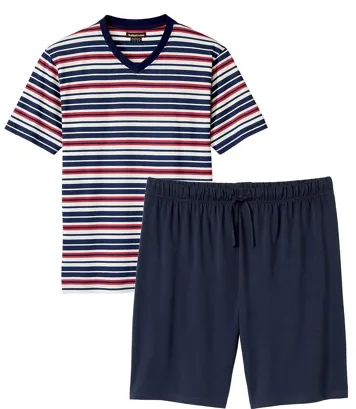Piżama z szortami i dekoltem w serek Mężczyzna Atlas For Men - Kolor : Granatowy - Rozmiar : 4XL