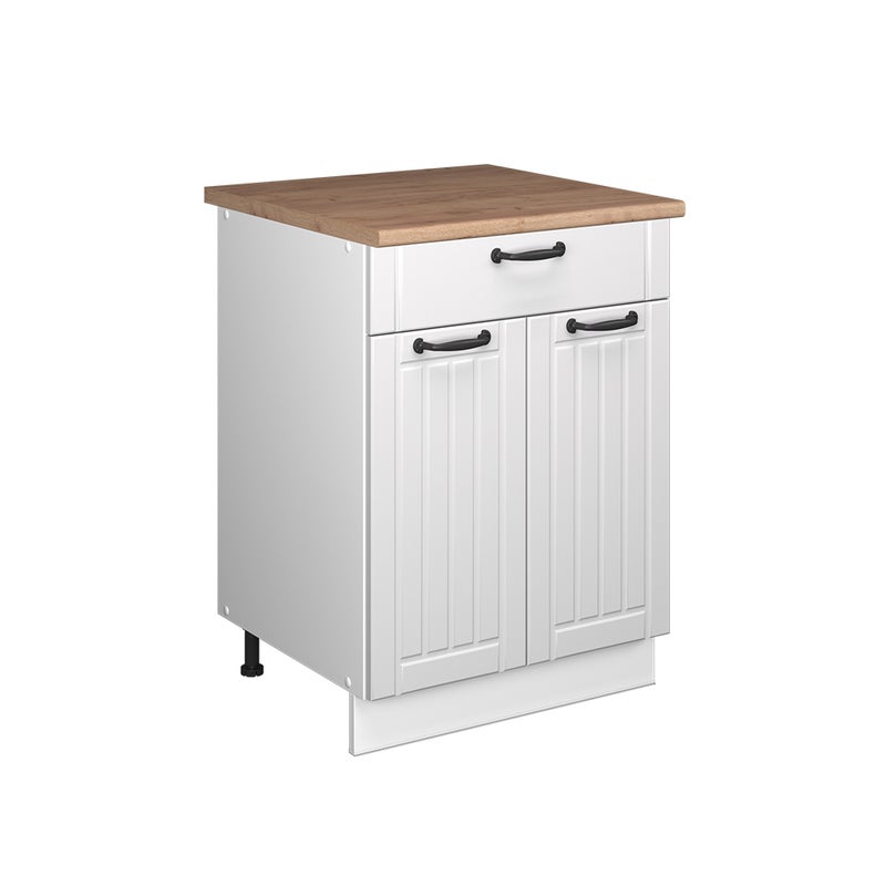 Vicco Szafka dolna pod zlew/płytę Fame-Line, Biały rustykalny/Biały, 60 cm z szufladą, BP Dąb