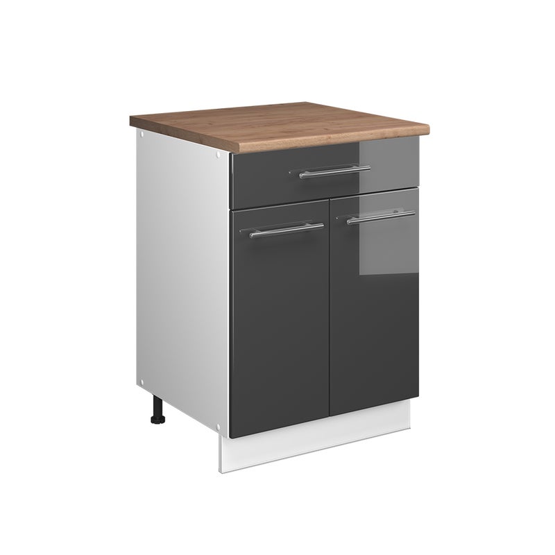 Vicco Szafka dolna pod zlew/płytę Fame-Line, Antracyt połysk/Biały, 60 cm z szufladą, BP Dąb