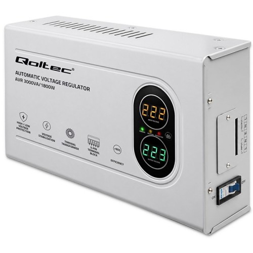 Qoltec Automatyczny Stabilizator napięcia AVR 3000VA 1800W Compact Toroidalny transformator 50450