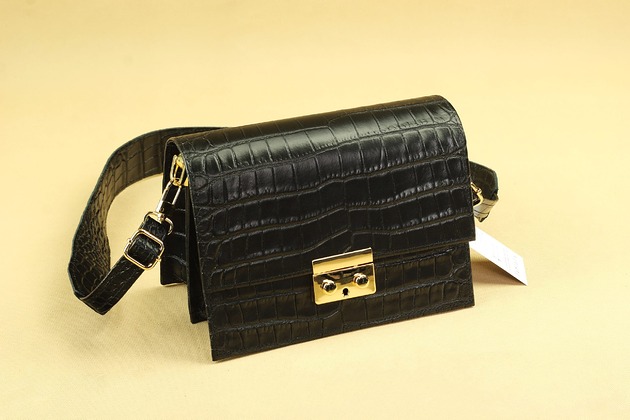 Torebka Skórzana Amelia II S czarny CroCo mat GOLD