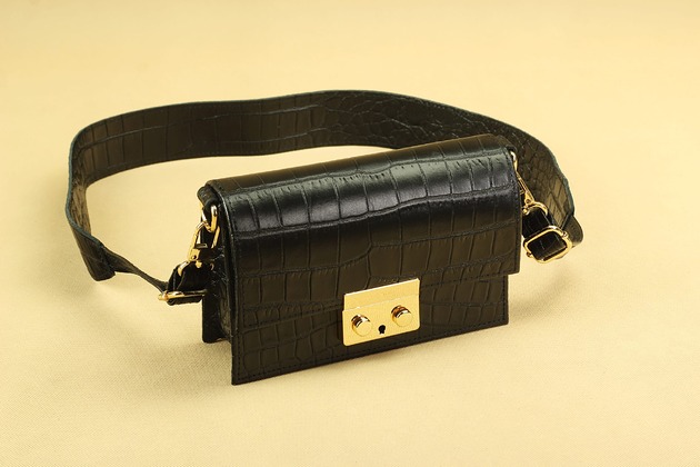 Torebka Skórzana AMELIA I XS czarny CroCo mat GOLD