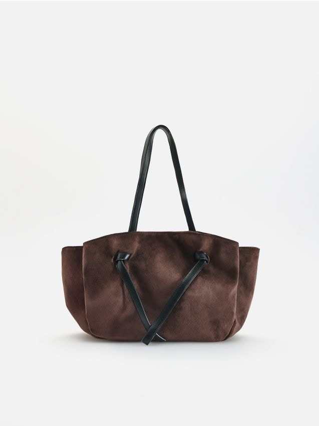Reserved - Torebka shopper z imitacji zamszu - ciemnobrązowy