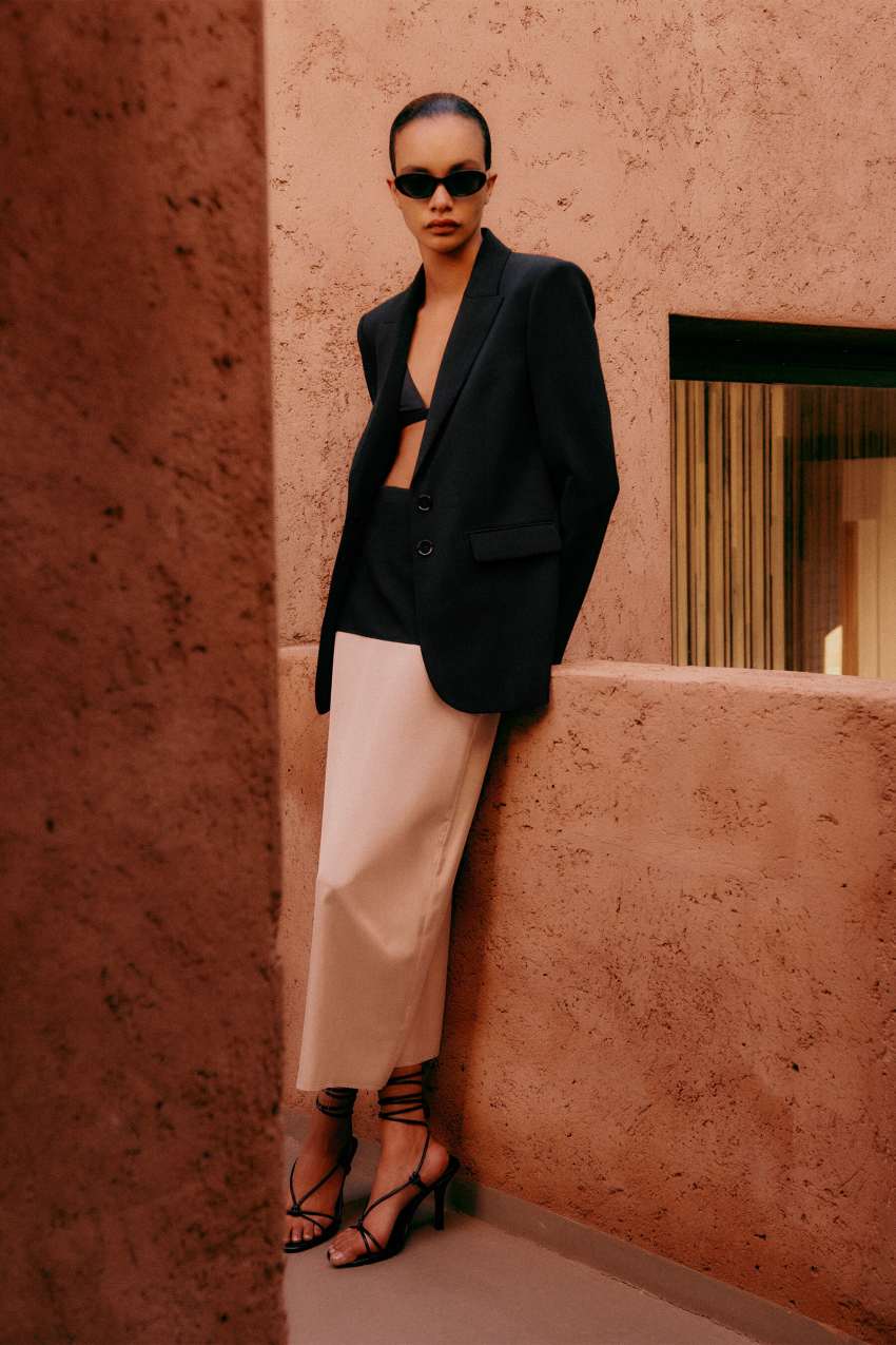 Spódnica midi color block z domieszką wiskozy