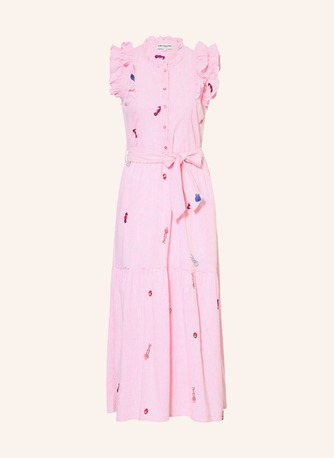 Lollys Laundry Sukienka Harrietll Z Falbanami I Haftami pink