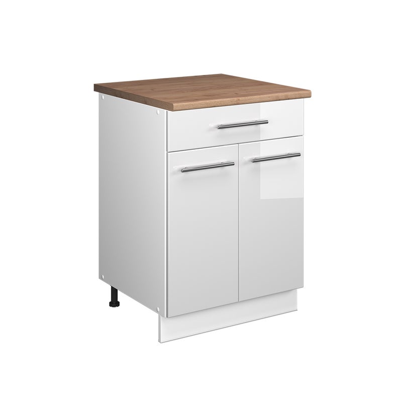 Vicco Szafka dolna pod zlew/płytę Fame-Line, Biały wysoki połysk/Biały, 60 cm z szufladą, BP Dąb