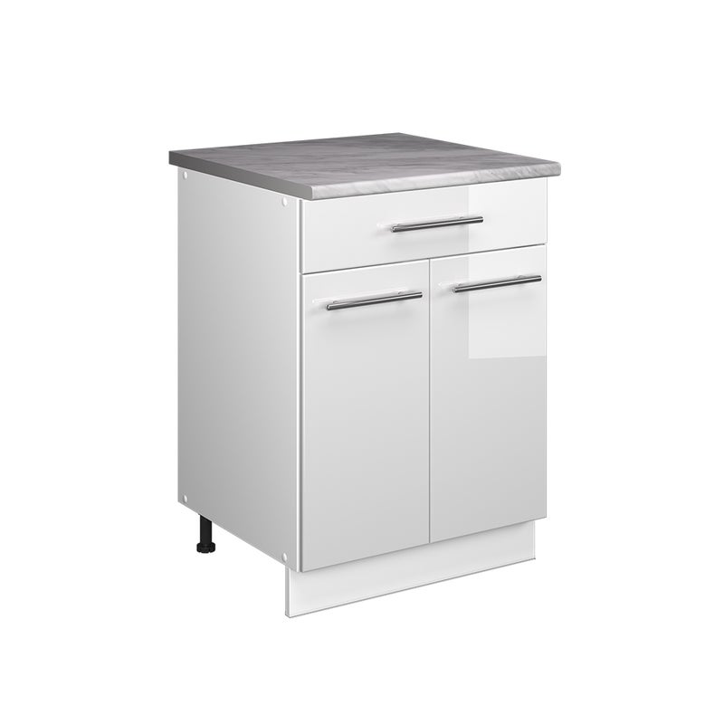Vicco Szafka dolna pod zlew/płytę Fame-Line, Biały wysoki połysk/Biały, 60 cm z szufladą, BP Marmur