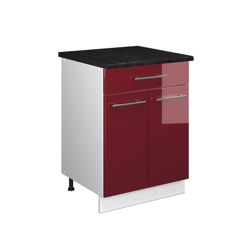 Vicco Szafka dolna pod zlew/płytę Fame-Line, Bordowy wysoki połysk/Biały, 60 cm z szufladą, BP Antracyt