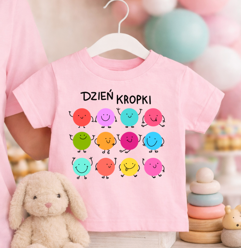 Różowa Koszulka dla DZIEWCZYNKI NA DZIEŃ KROPKI