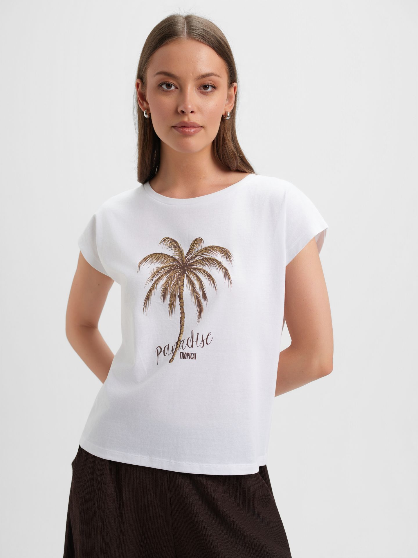 Bawełniany t-shirt z tropikalnym nadrukiem