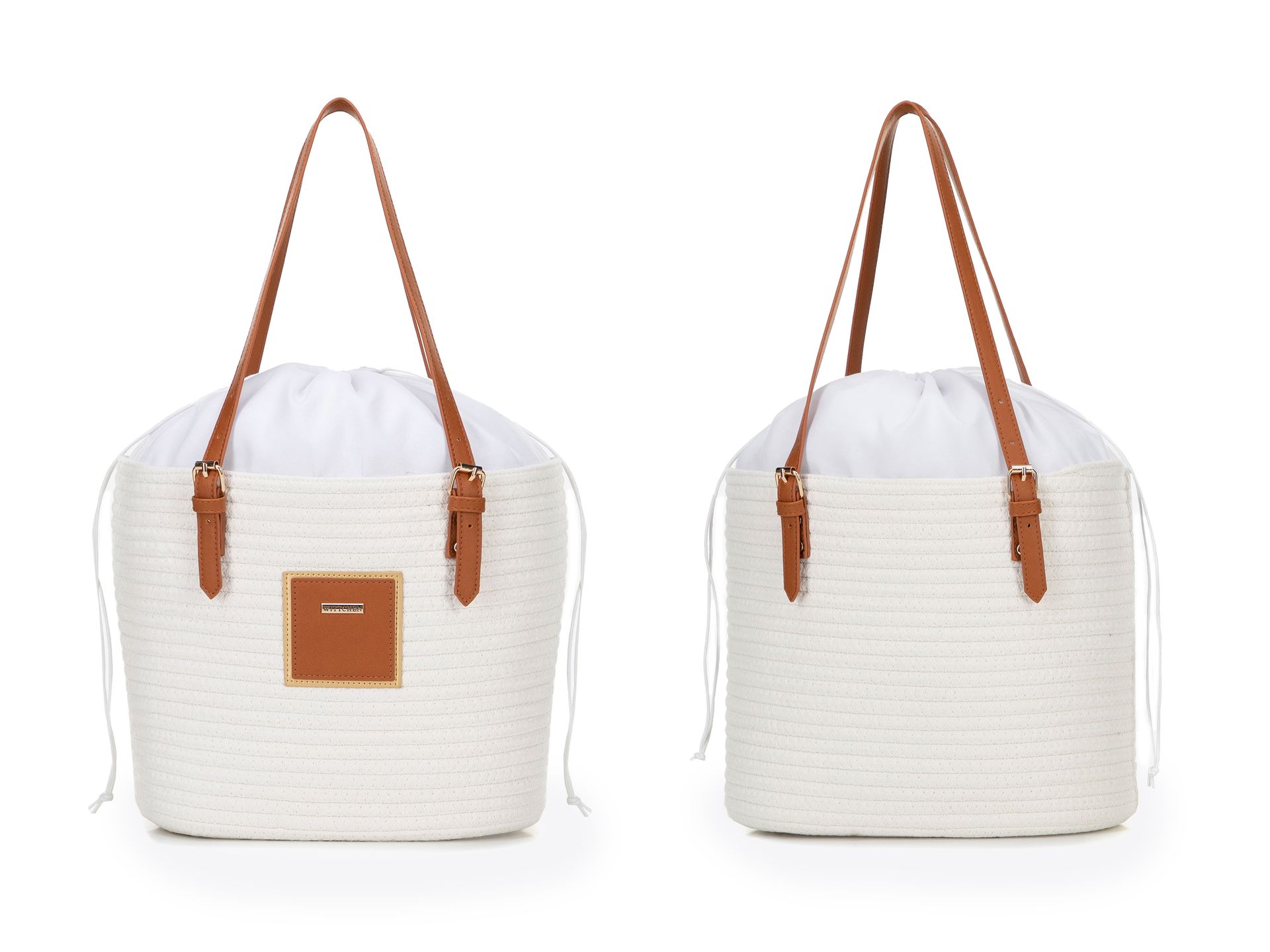 WITTCHEN Torebka / plecak damski z rafii, 27 wzorów (Shoppperka, Biały)