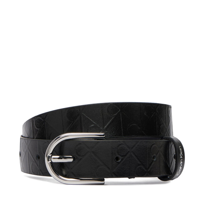 Pasek Damski Calvin Klein Round Buckle Debossed LV04F7143G Czarny