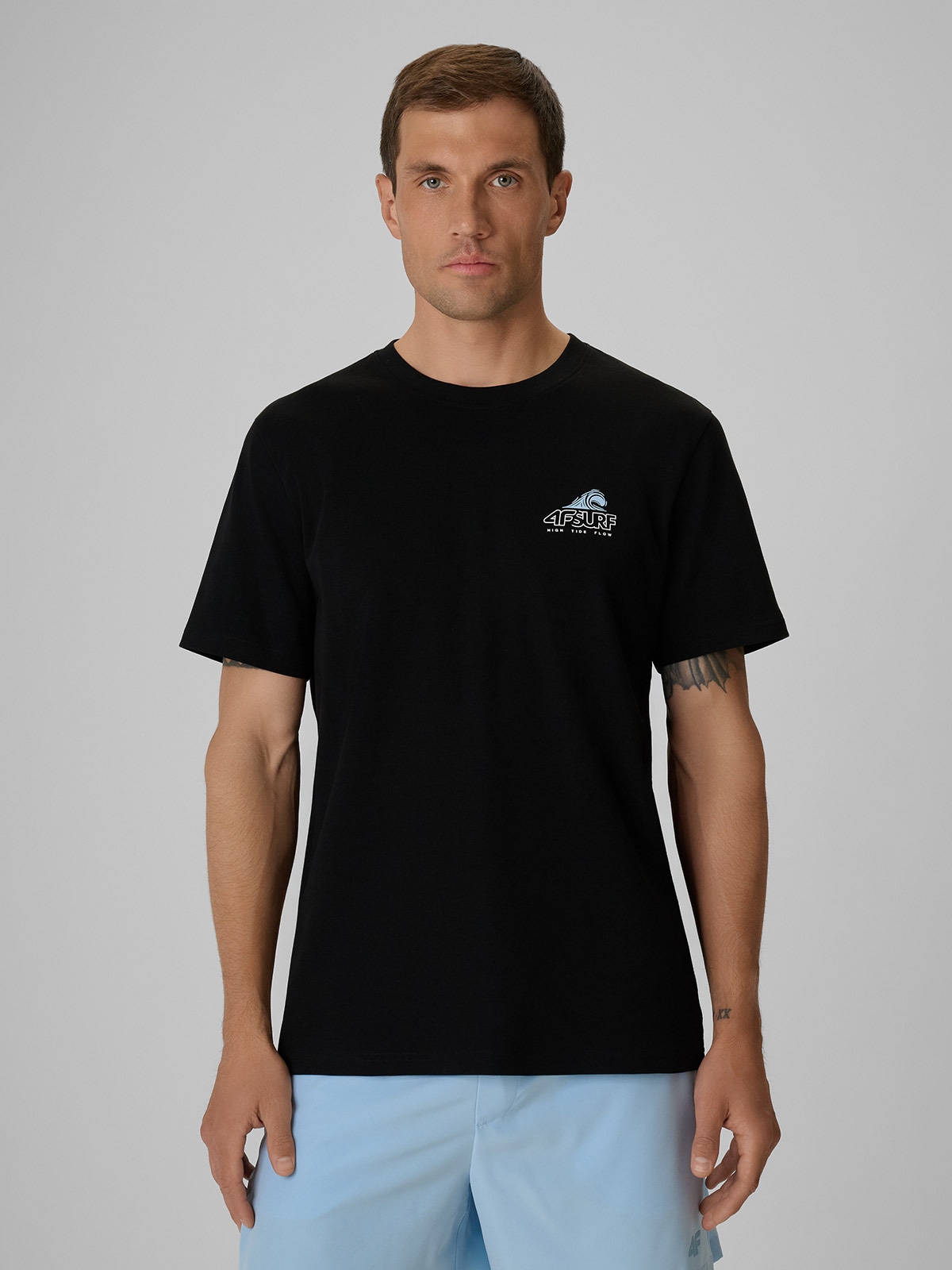 4F T-shirt regular z nadrukiem męski - czarny XXL
