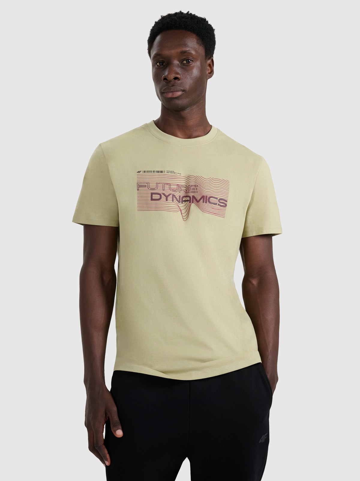 4F T-shirt regular z nadrukiem męski - khaki XXL