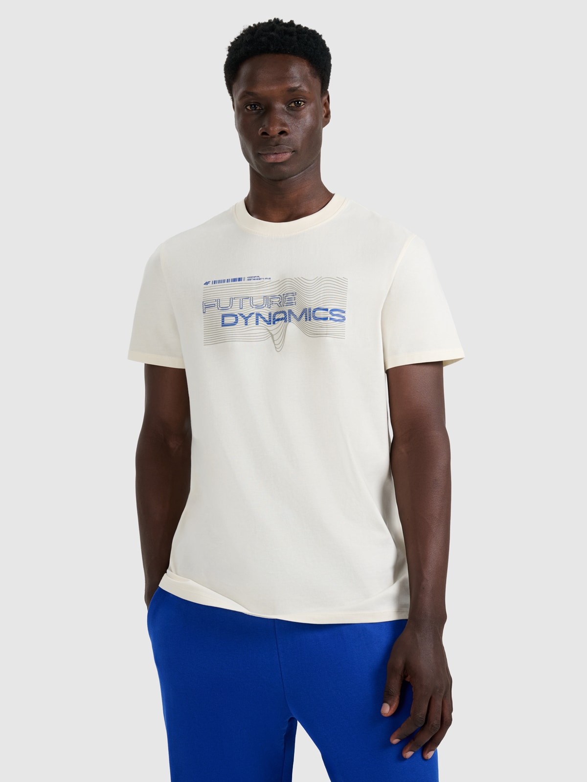 4F T-shirt regular z nadrukiem męski - kremowy XXL