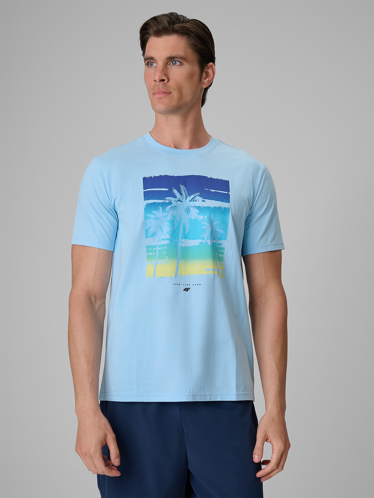 4F T-shirt regular z nadrukiem męski - niebieski XXL