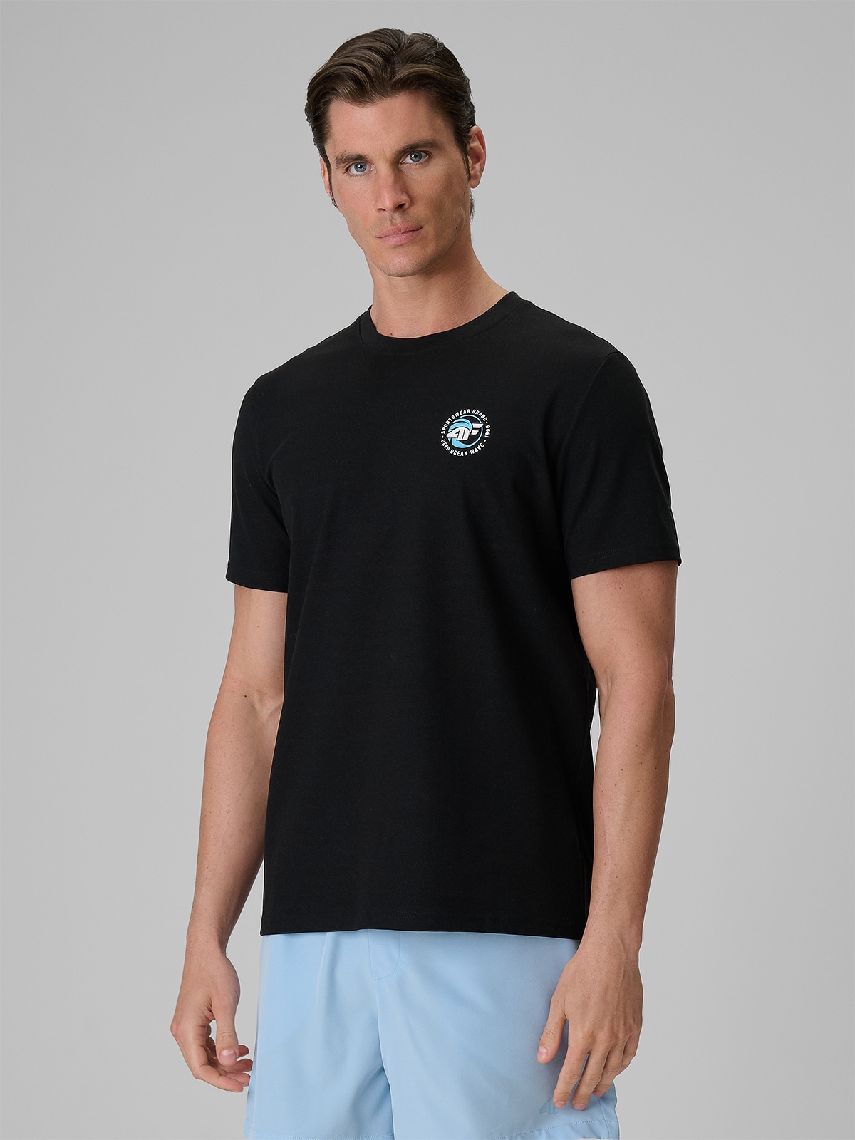 4F T-shirt regular z nadrukiem męski - czarny XXL