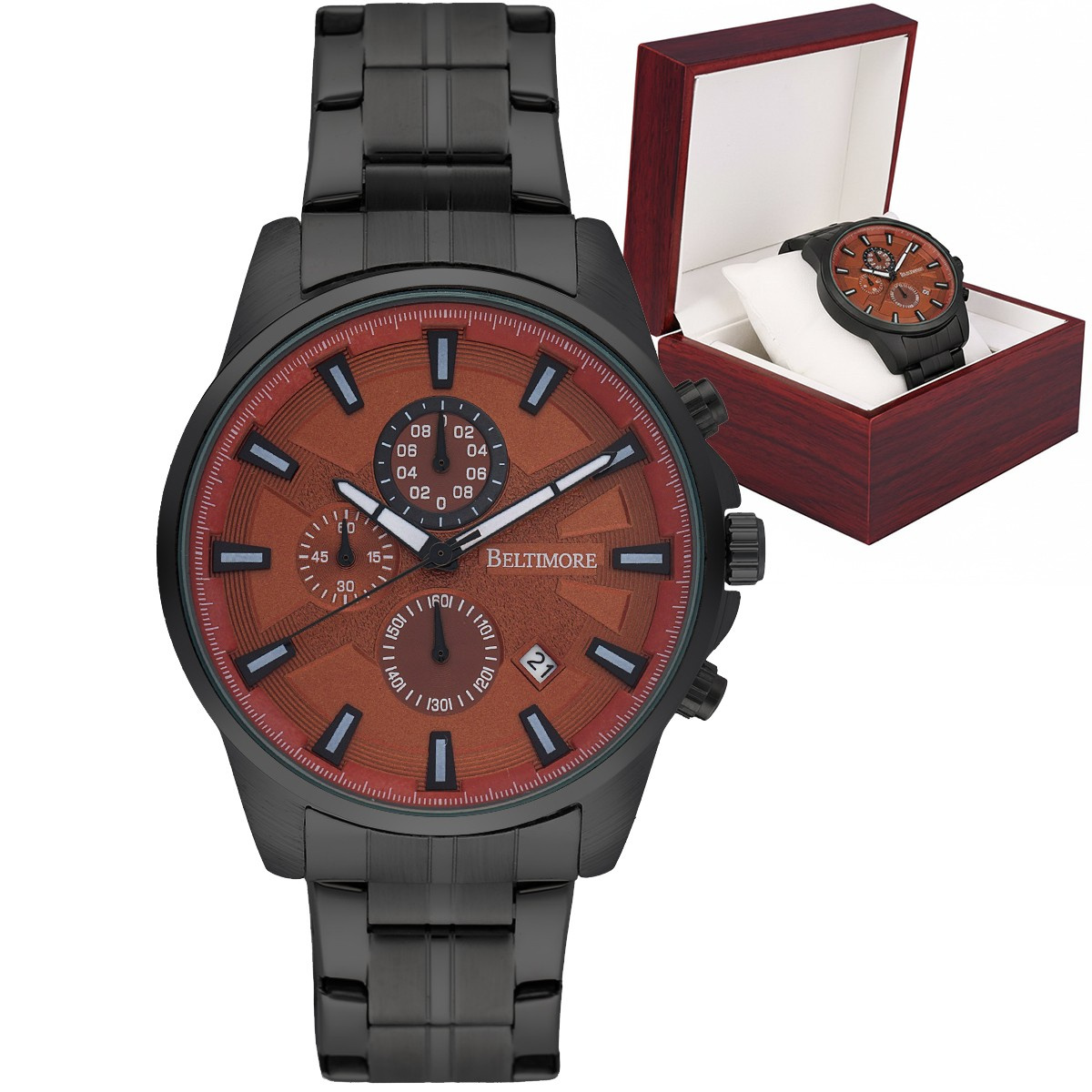 Zegarek męski bransoleta duży solidny z datownikiem premium Beltimore BT04