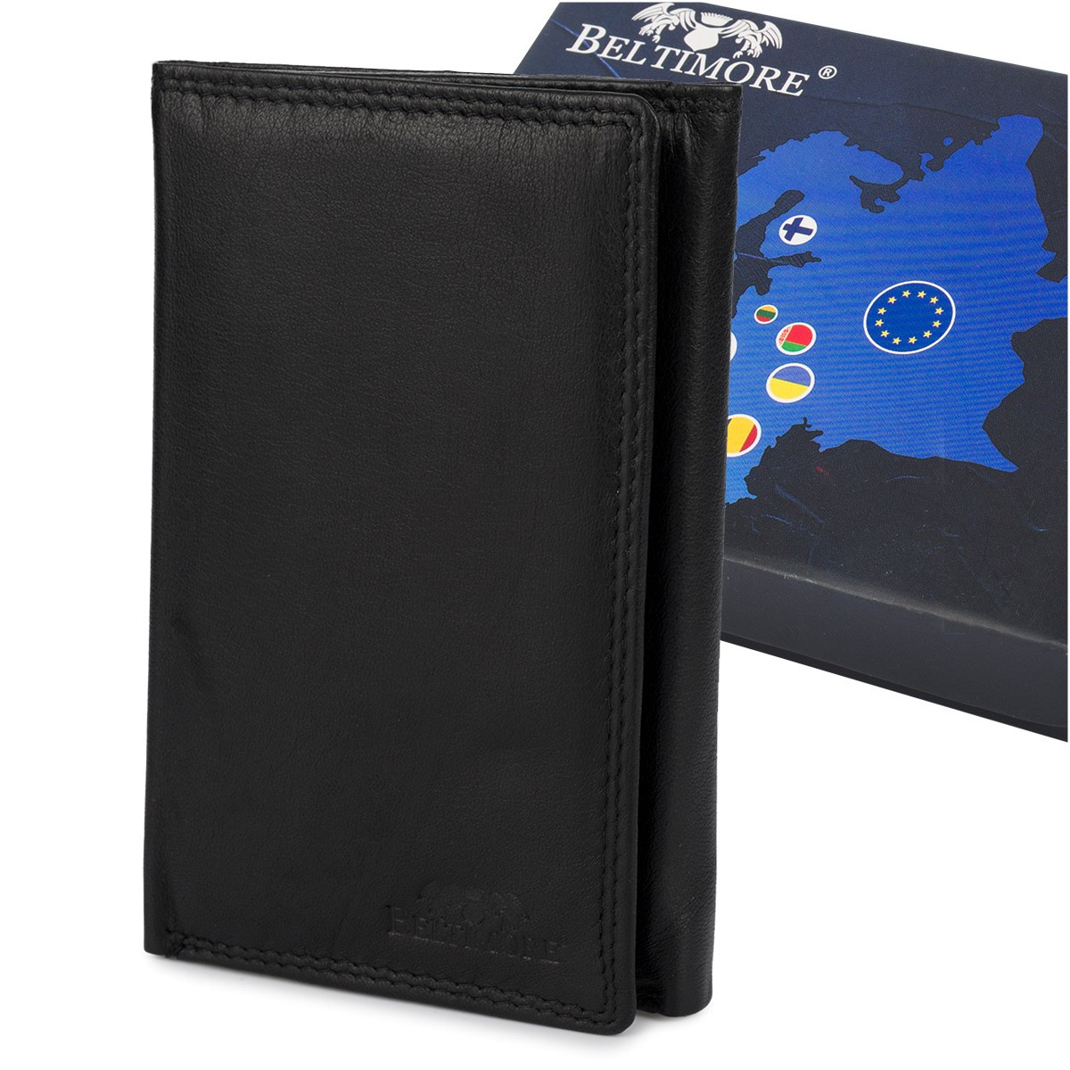 Męski portfel skórzany pionowy klasyczny RFiD duży czarny premium Beltimore P05