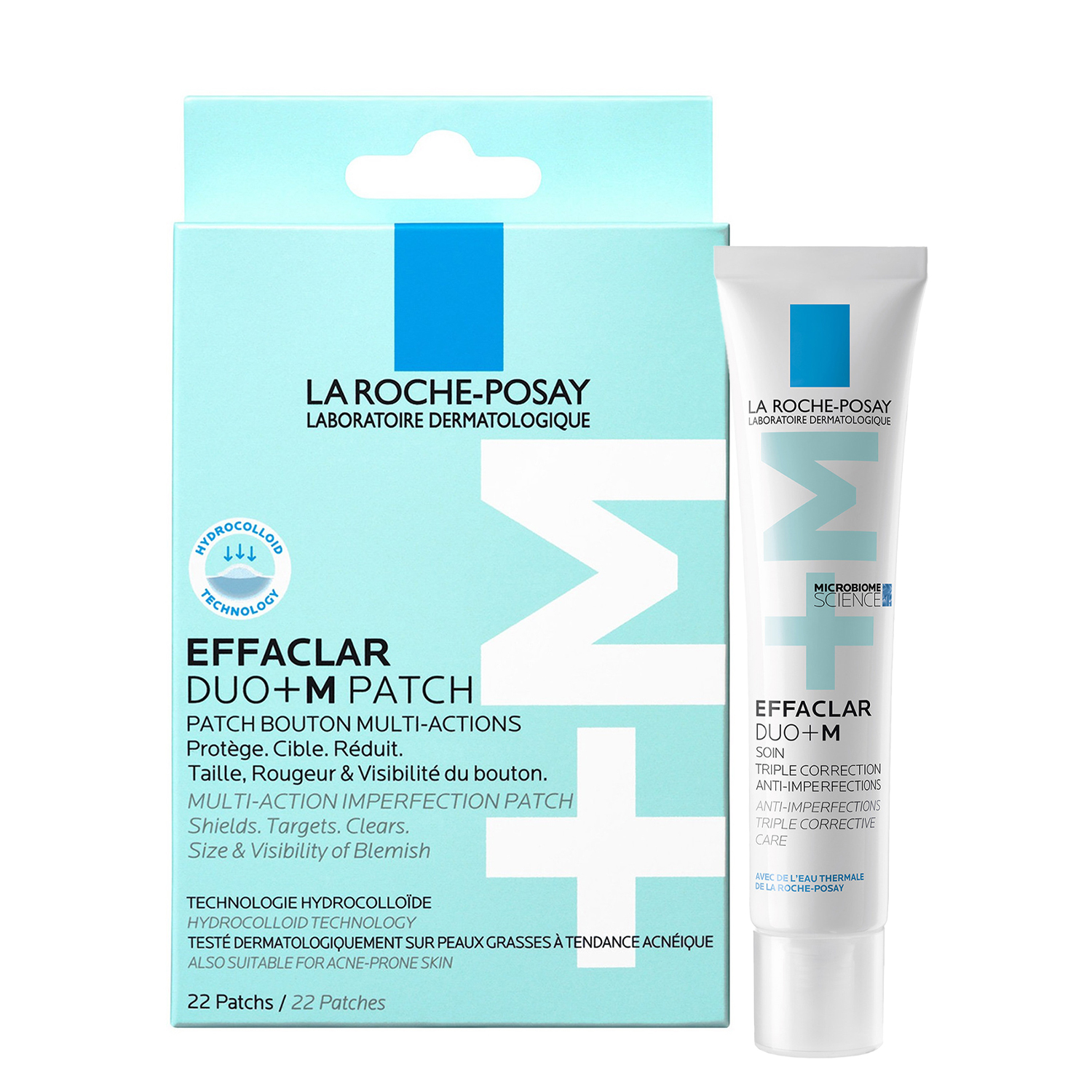 Zestaw La Roche-Posay Effaclar Duo+M, wielofunkcyjne plasterki na pryszcze, 22 sztuki + nawilżający krem do cery trądzikowej, 40 ml