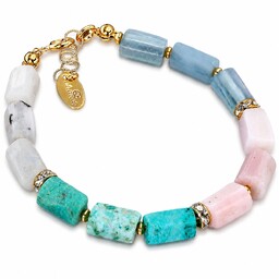 Zodiakalna Bransoletka Kryształy Akwamaryn Opal Turkus Kamień Księżycowy Złote Srebro Ryby