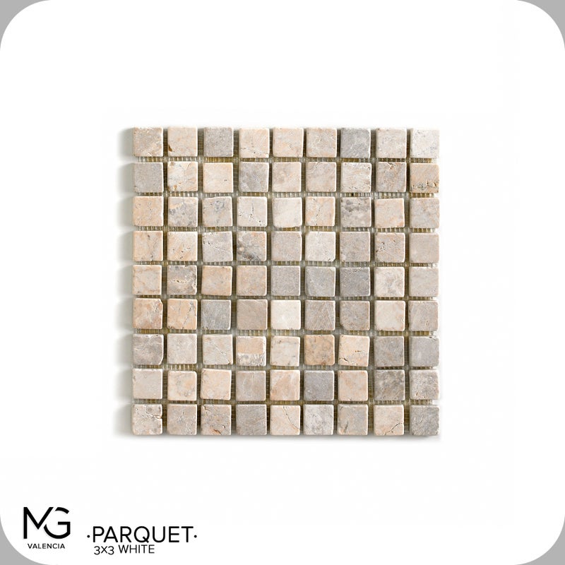 Mozaika z naturalnego marmuru 30 x 30 cm PARQUET 3x3 WHITE (Opakowanie 11 siatek = 1 m²)