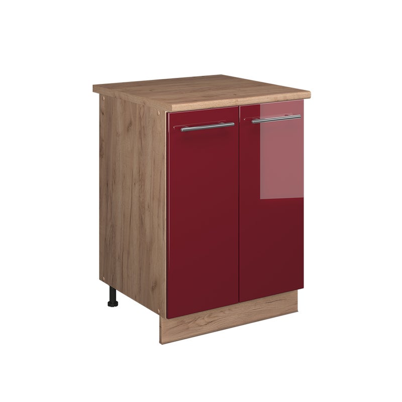 Vicco Szafka pod zlew Fame-Line, Bordowy wysoki połysk/Dąb goldkraft, 60 cm