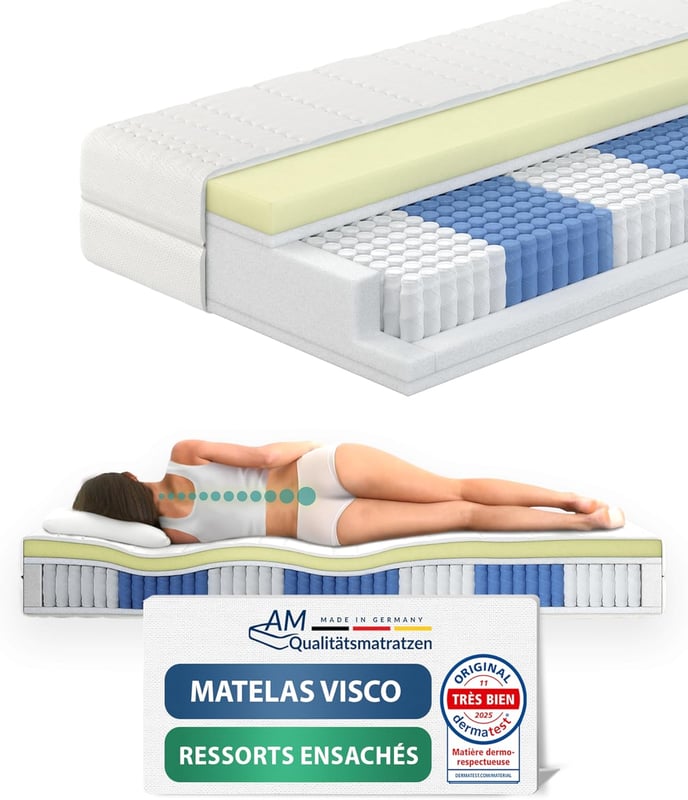 Materac kieszeniowy premium z wkładem termoelastycznym i sprężynami kieszeniowymi 120x200cm wys. 3 24cm, pianka termoelastyczna, pokrowiec Tencel