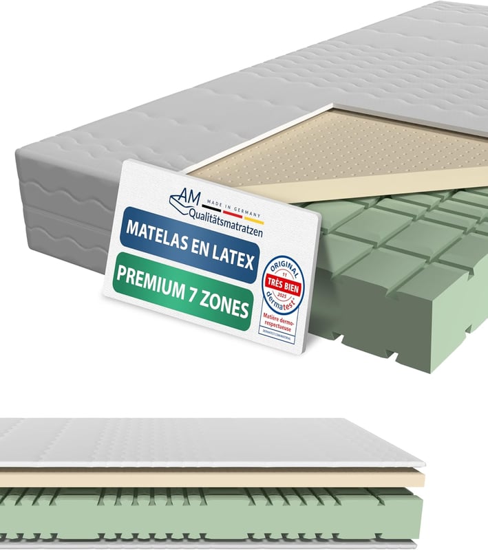 Materac lateksowy 7-strefowy 160x200 H3, lateks naturalny, pokrowiec Tencel