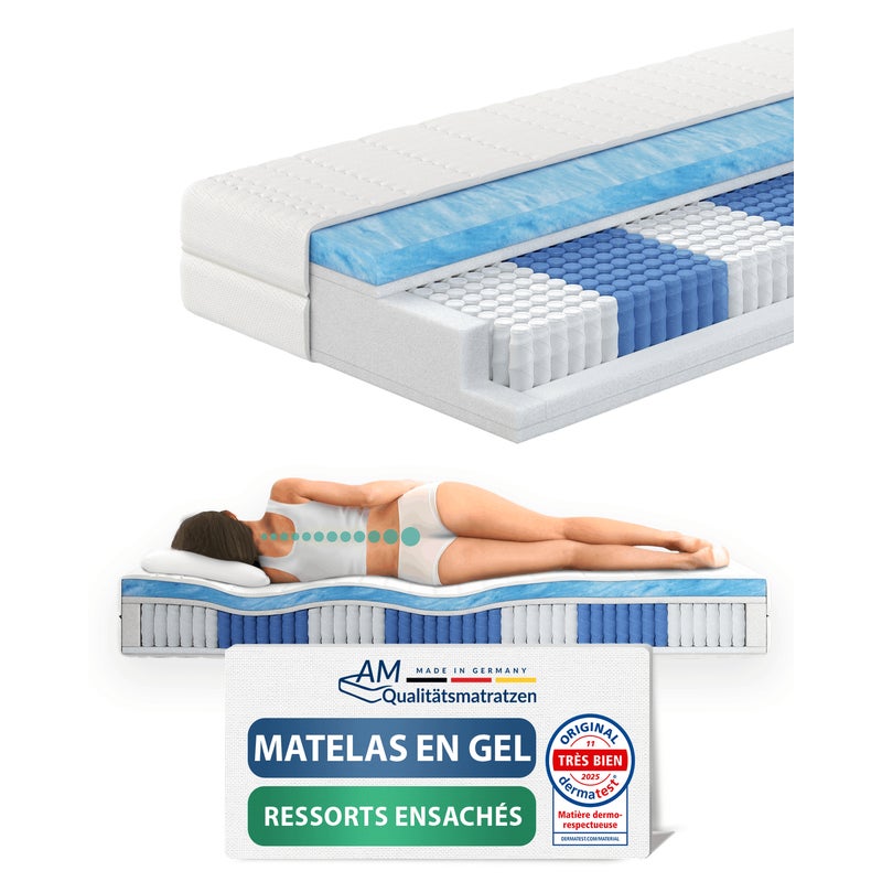 Materac kieszeniowy żelowy premium 200x200cm wys. 2 24cm, pianka memory, pokrowiec Tencel