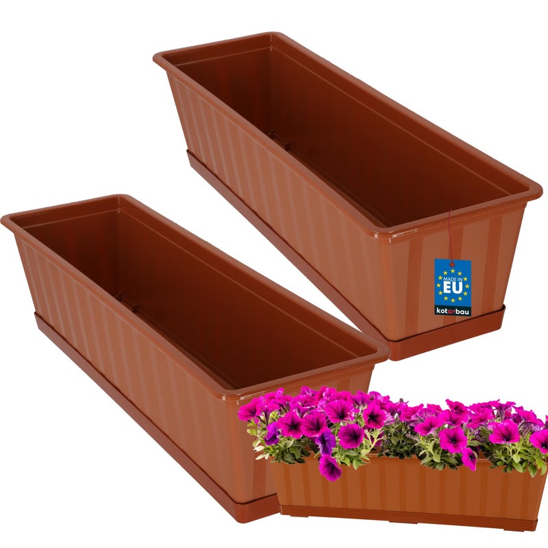 2 szt. Doniczka - Skrzynka Balkonowa - 60 x 18 x 14 cm - Skrzynia na Balustradę Balkon - Donica z Podstawką - Terakota KOTARBAU
