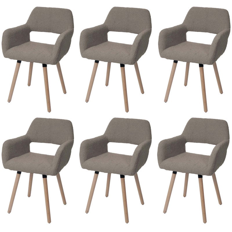 Zestaw 6 krzeseł do jadalni HWC-A50 II, krzesło kuchenne, krzesło tapicerowane, drewno, tkanina/materiał bouclé (450 g/m²) MVG ~ taupe
