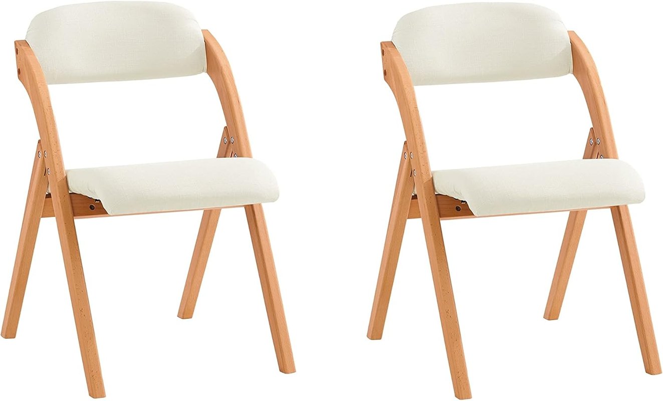 SoBuy Krzesło do Jadalni Zestaw 2, Ergonomiczne Składane Drewniane Krzesło z Pikowanym Siedziskiem, Biały, FST92-Wx2