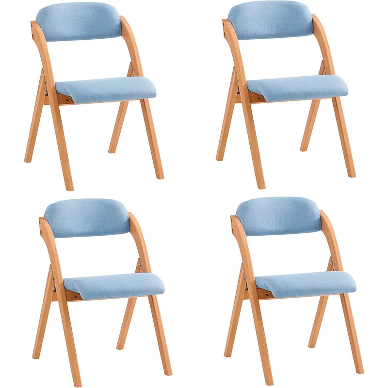 SoBuy Krzesło do Jadalni Zestaw 4, Ergonomiczne Składane Drewniane Krzesło z Pikowanym Siedziskiem, Niebieski, FST92-BLx4