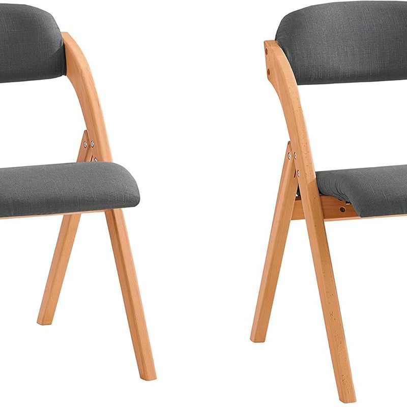 SoBuy Krzesło do Jadalni Zestaw 2, Ergonomiczne Składane Drewniane Krzesło z Pikowanym Siedziskiem, Szary, FST92-SGx2
