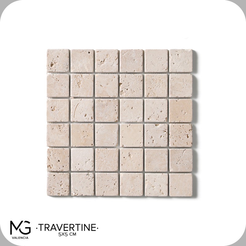 Mozaika z naturalnego trawertynu 30 x 30 cm TRAVERTINE 5x5 (Opakowanie 11 siatek = 1 m²)