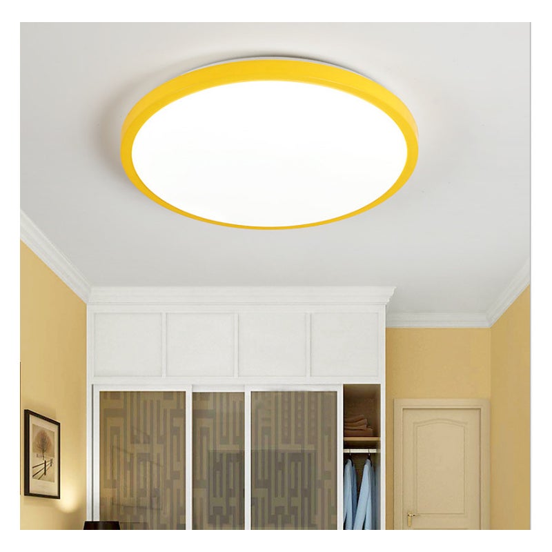 Lampa Sufitowa LED 24W Ściemnialna, Plafon z Pilotem, Okrągła Lampa Sufitowa, Lampa Sufitowa do Łazienki Sypialni Salonu Kuchni Korytarza Żółta