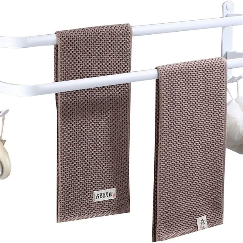 Wieszak łazienkowy na ręczniki, biały, z 2 haczykami, aluminiowy wieszak na ręczniki, 2 poziomy 60 cm