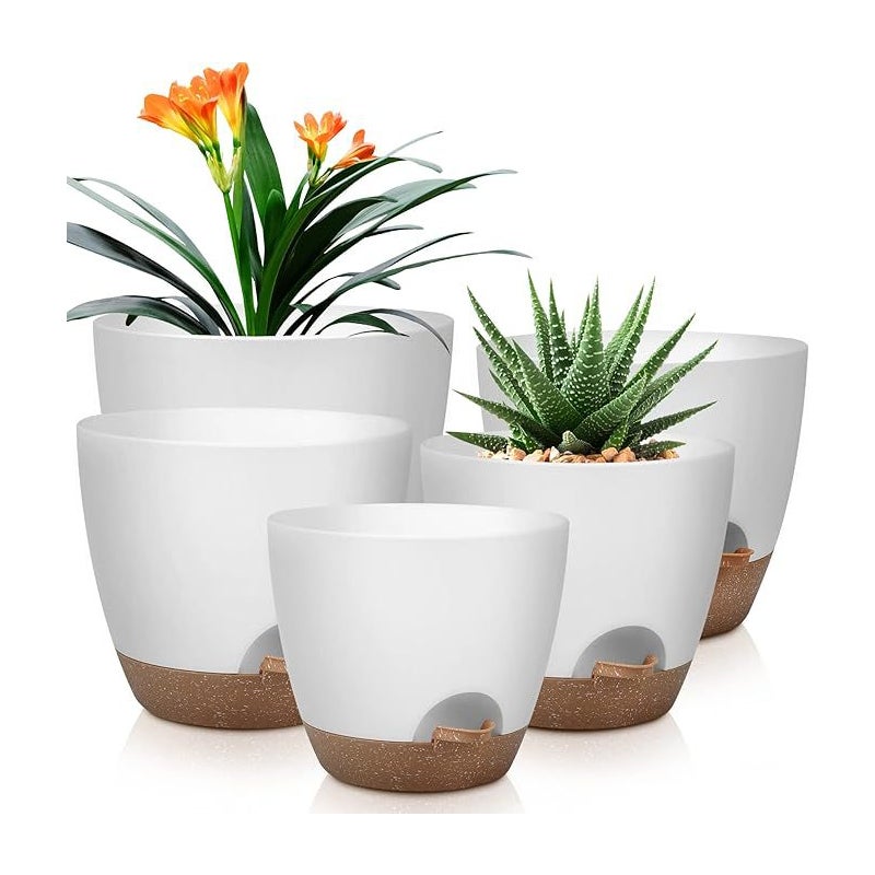 5 szt. plastikowych doniczek na kwiaty, 18/16,5/15,2/14/12,7 cm plastikowe doniczki na kwiaty/rośliny, samonawadniające z podstawką na kwiaty