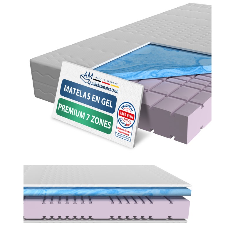 Materac żelowy Premium 7-strefowy 120x200 H2, pianka memory, pokrowiec Tencel