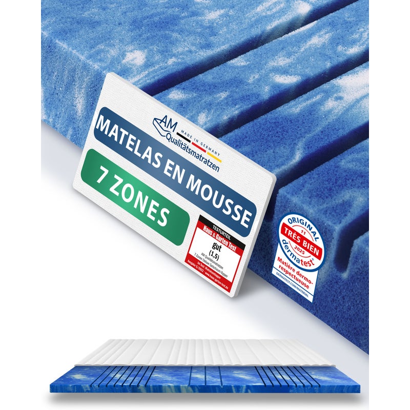 Nakładka na materac Deluxe 7-strefowa żelowa 140x200cm RG50, pianka memory, z pokrowcem Tencel