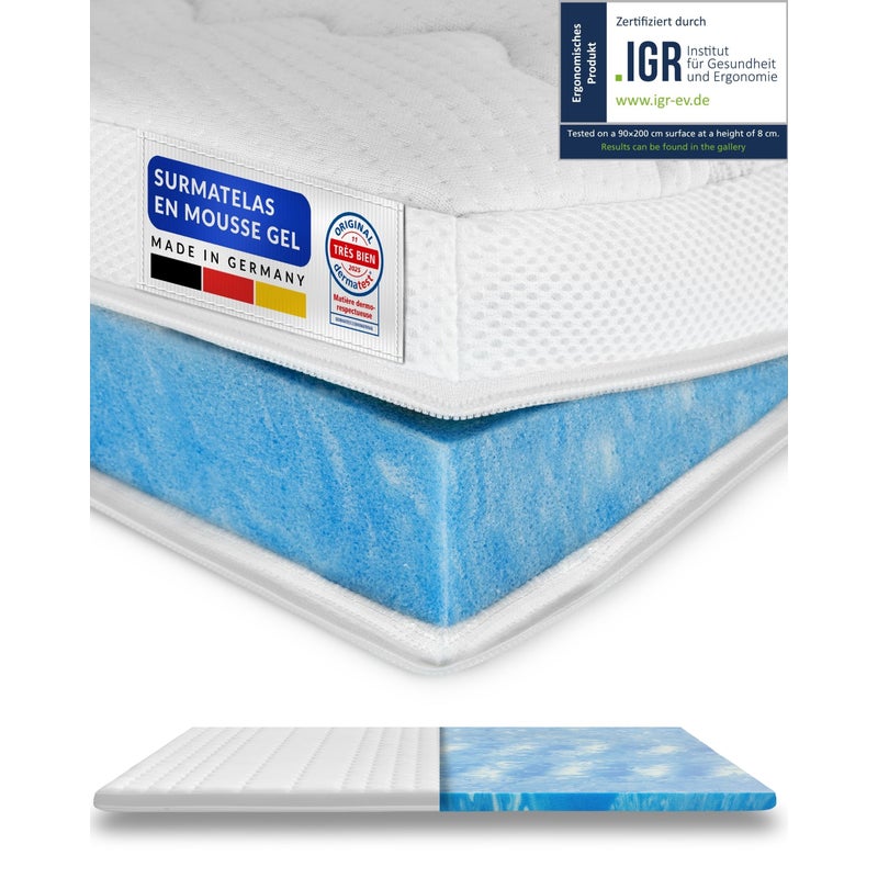 Materac nawierzchniowy Premium Plus z pianki żelowej 180x190 cm (wysokość 8 cm) z RG 50, pianką memory, pokrowcem Tencel