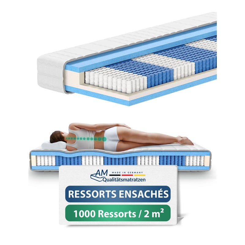 Materac kieszeniowy Deluxe 150x220cm H4 24cm, 1000 sprężyn na 2 m², z pokrowcem Tencel