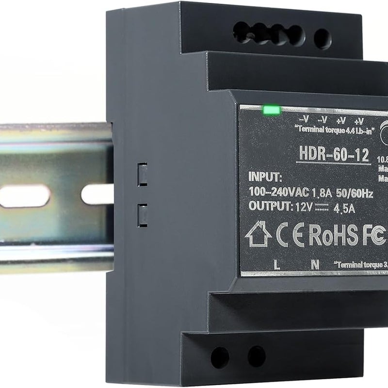 Zasilacz impulsowy HDR-60W na szynę DIN – transformator 12 V 4,5 A do automatyki i urządzeń przemysłowych