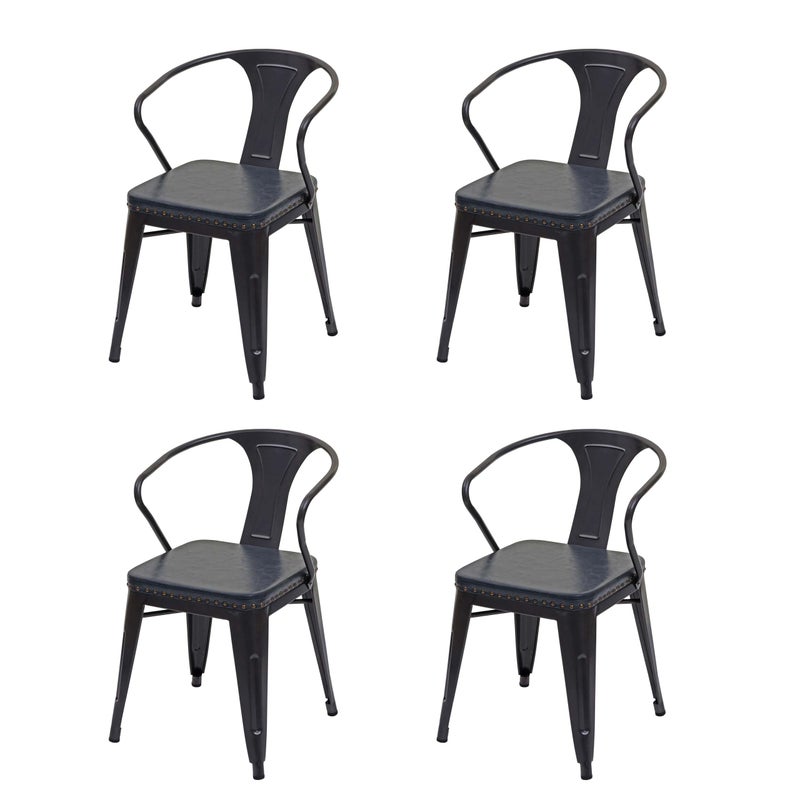 Zestaw 4 krzeseł do jadalni HWC-H10d, krzesło kuchenne, krzesło Chesterfield metalowe imitacja skóry przemysłowe gastro ~ czarno-szary